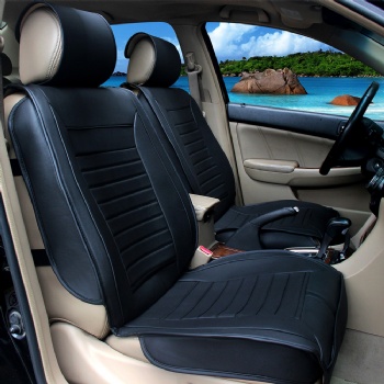 Black Leather Car Seat Cover Protector Full Set